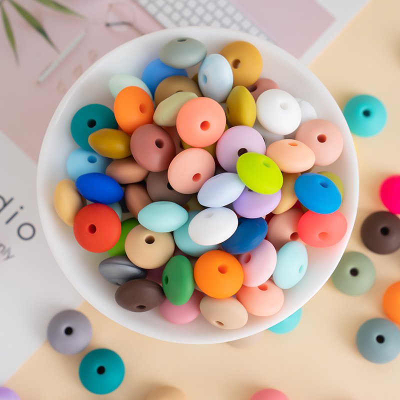 2024 Hot Selling Products Custom Bracelet Keychain Bulk Printed Silicone Focal Beads Kids Baby Chewable Silicone Bead