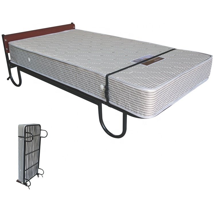 Rollaway Extra Guest Standing Bed Black Foldable Mobile with 20cm Spring Mattress Vertical Metal Design 1pc Direct Factory