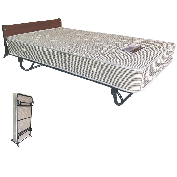 Rollaway Extra Guest Standing Bed Black Foldable Mobile with 20cm Spring Mattress Vertical Metal Design 1pc Direct Factory