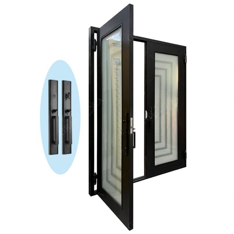 Australian Project Smart Simple Design Entrance Double Swing Glass Front Main Wrought Iron Door For Home