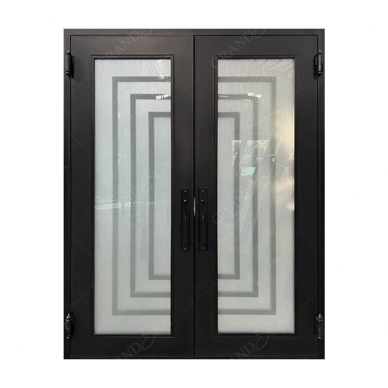 Australian Project Smart Simple Design Entrance Double Swing Glass Front Main Wrought Iron Door For Home