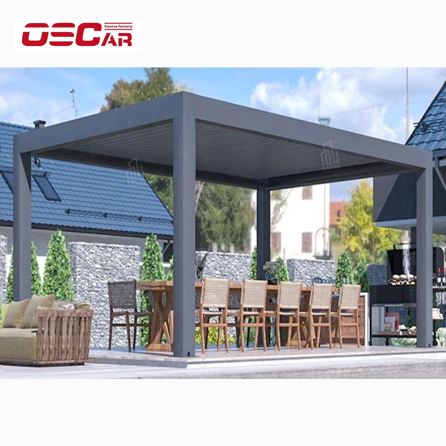 High Wind Load European Style Luxury Electric Pergola Louvered aluminum Slat Roof Pergola For Garden