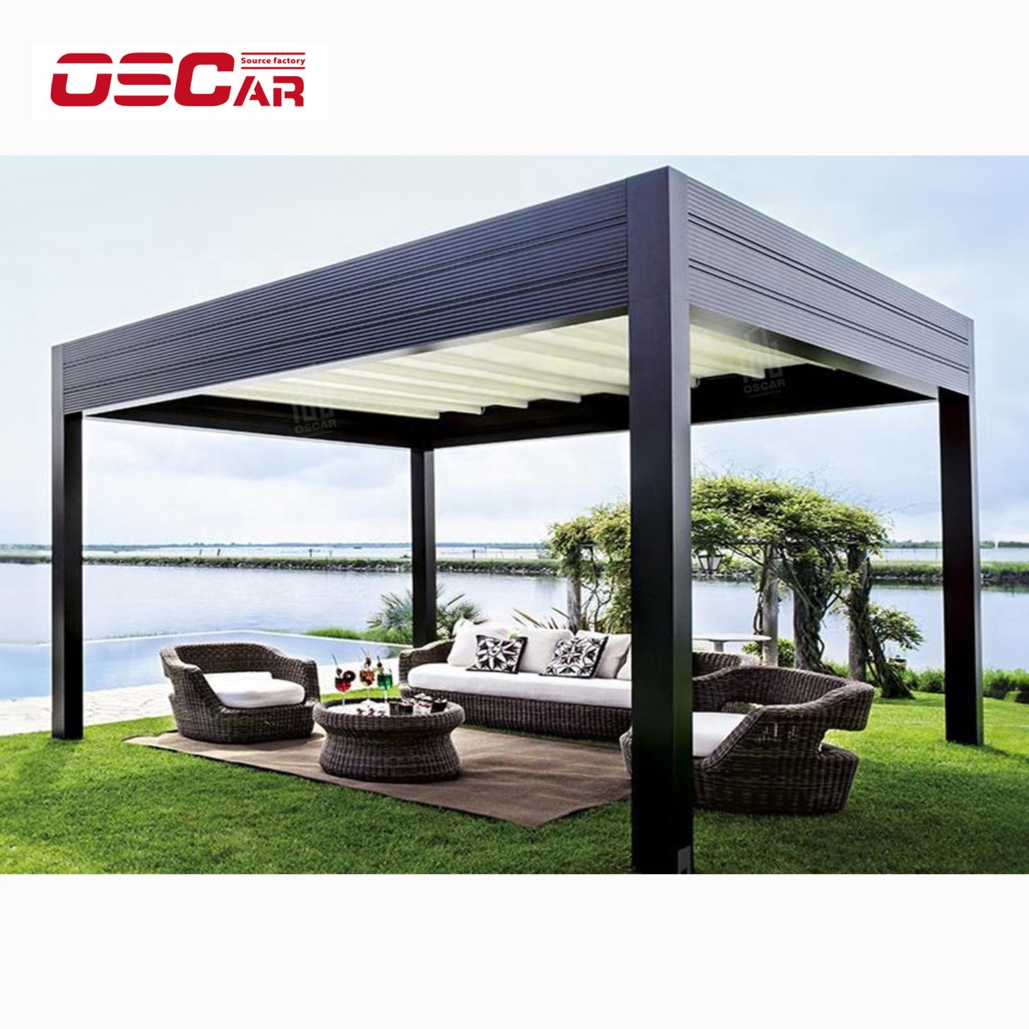 High Wind Load European Style Luxury Electric Pergola Louvered aluminum Slat Roof Pergola For Garden