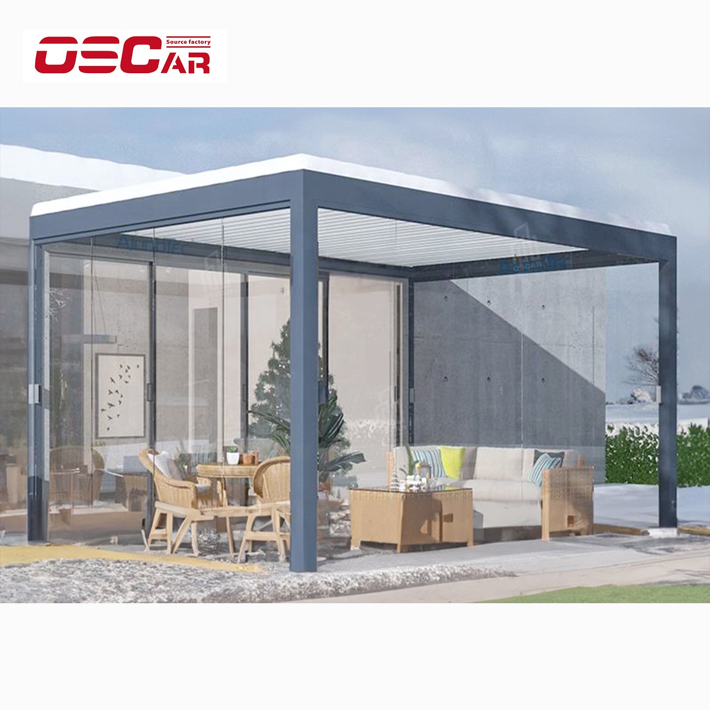 High Wind Load European Style Luxury Electric Pergola Louvered aluminum Slat Roof Pergola For Garden
