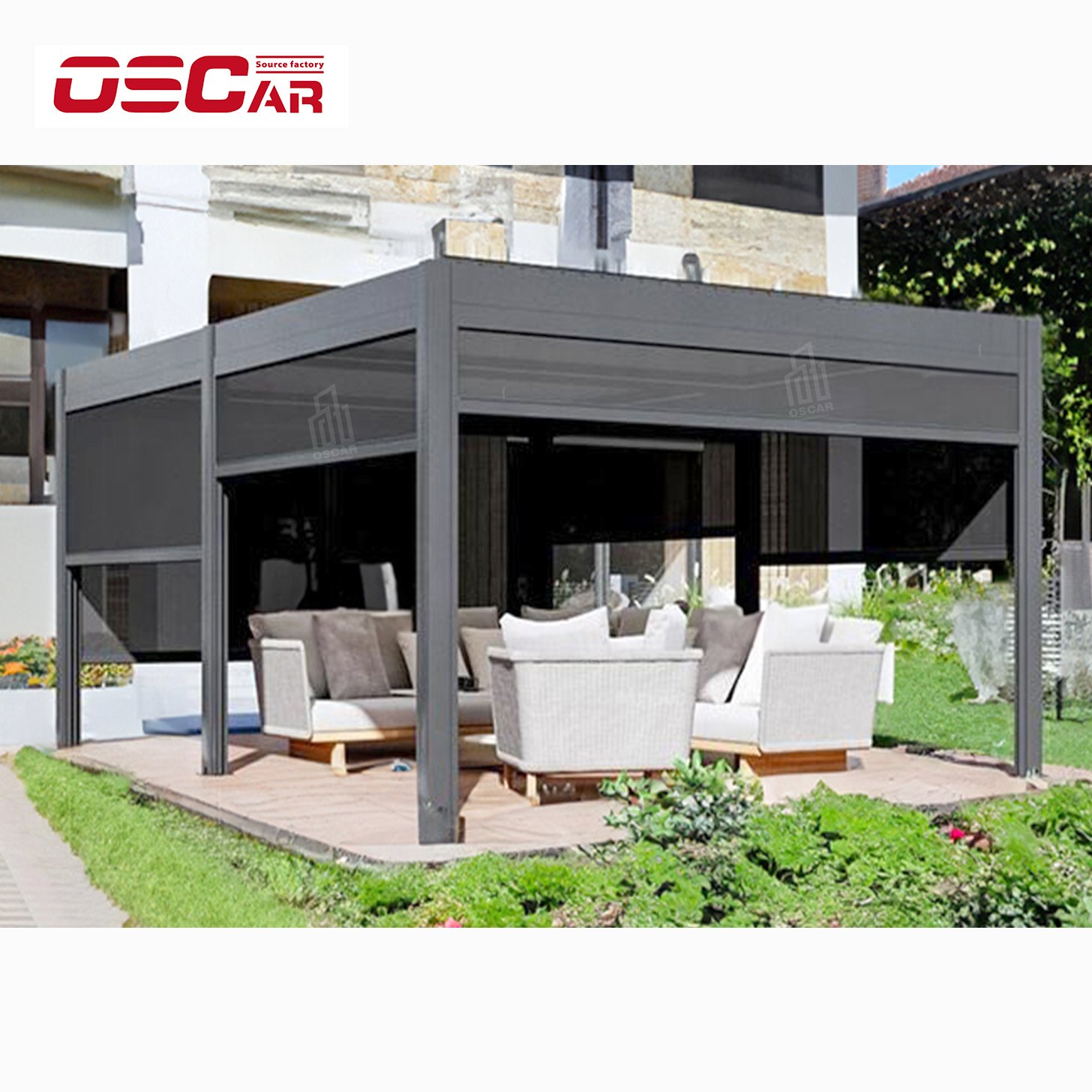 High Wind Load European Style Luxury Electric Pergola Louvered aluminum Slat Roof Pergola For Garden