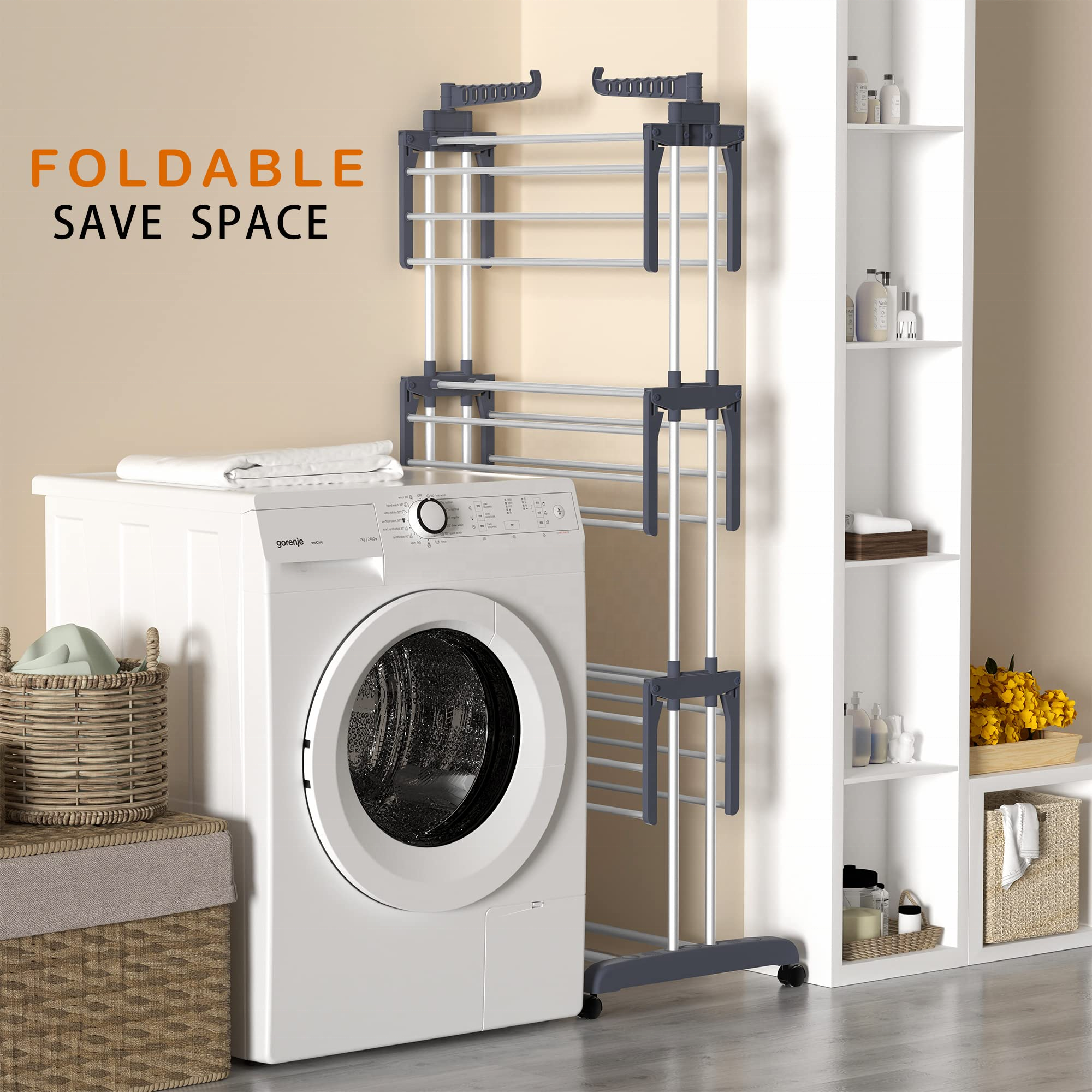 3-Tier Foldable Metal Plastic and Iron Clothes Drying Rack Indoor and Outdoor for Bathroom and Laundry Horse Style Clothes Rack