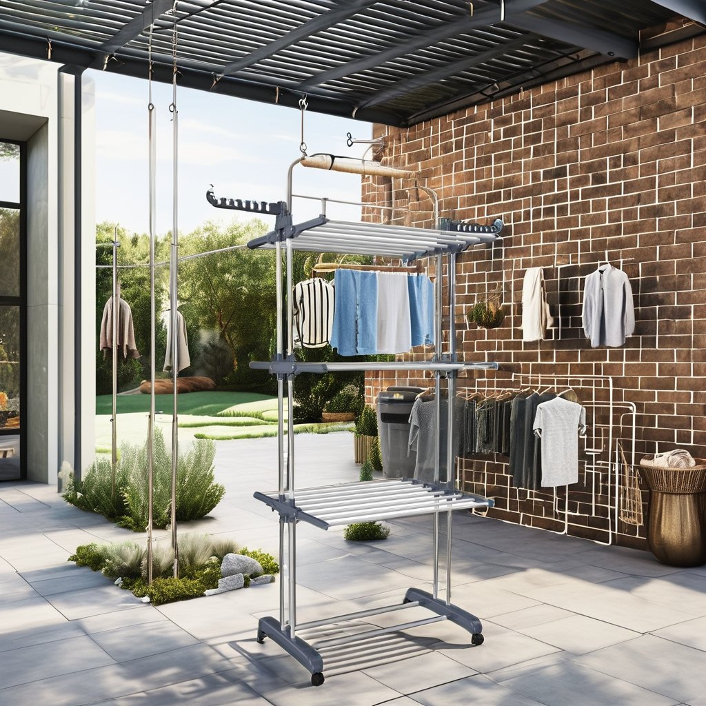 3-Tier Foldable Metal Plastic and Iron Clothes Drying Rack Indoor and Outdoor for Bathroom and Laundry Horse Style Clothes Rack