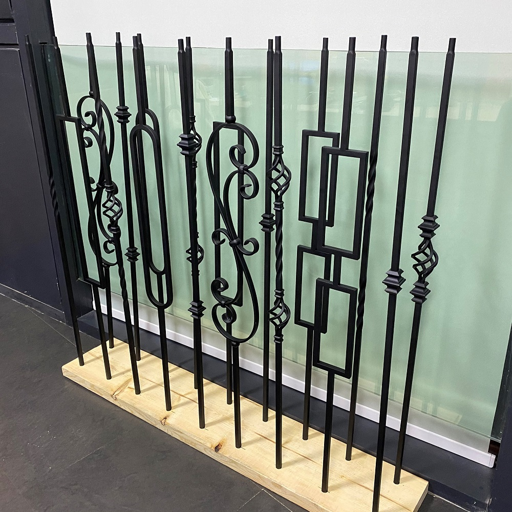Satin Black Iron Stair Parts for Modern Indoor Spiral Stairs round Hollow Blusters & Satin Black Balusters Plain Design Style