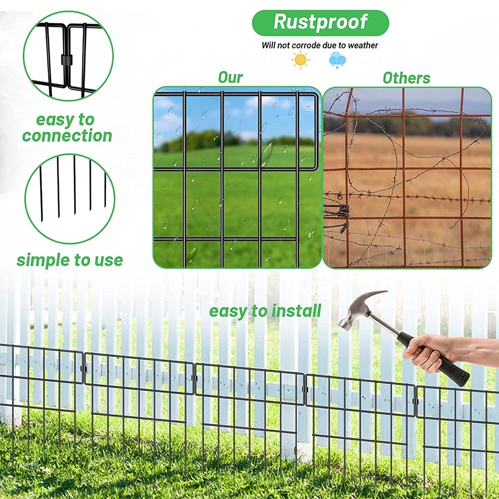 Animal Barrier Fence No Dig Garden Rustproof Metal Wire Dog Ground Stakes Fence iron garden fences