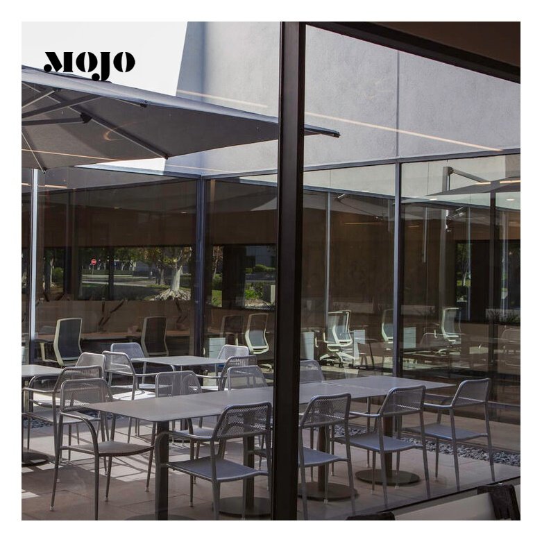 Industrial restaurant cafe chairs and coffee tables outside metal steel frame restaurant chairs