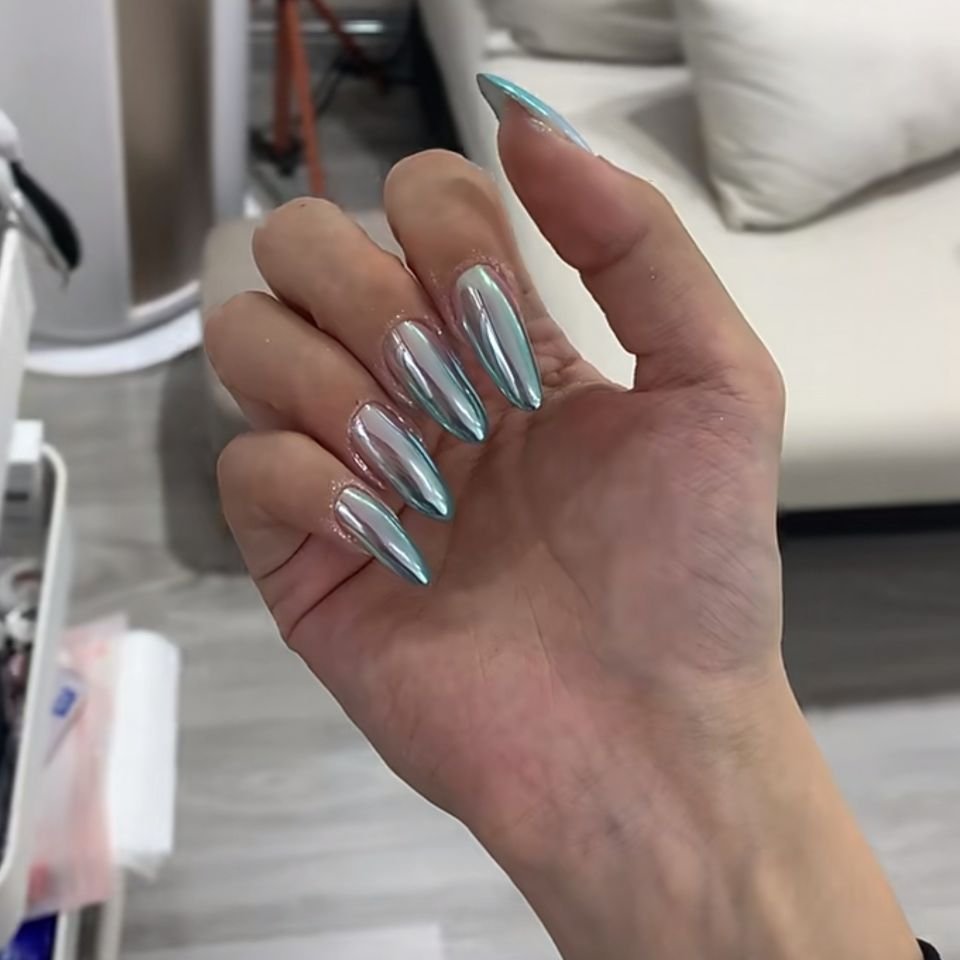 Customized Logo Moon Light Rainbow Silver Blue Green Aurora Mirror Powder Chrome Nail Pigment