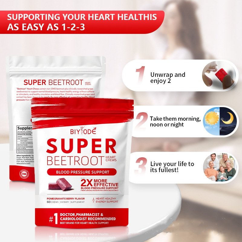 Super Beet Root Gummies With Grape Seed Extract & Beet Root Powder Chews Nitric Oxide Production and Blood Pressure Support