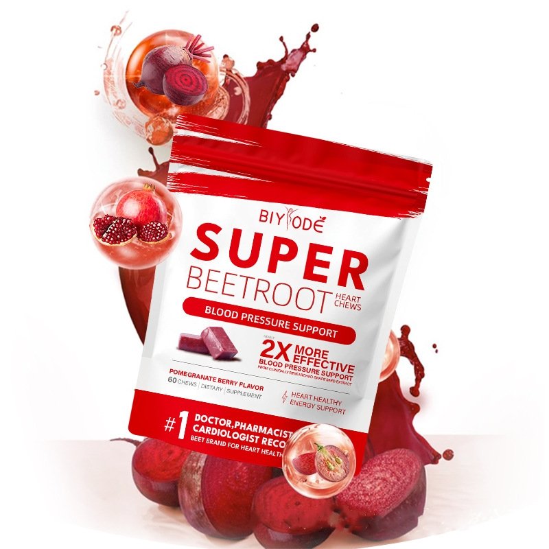 Super Beet Root Gummies With Grape Seed Extract & Beet Root Powder Chews Nitric Oxide Production and Blood Pressure Support
