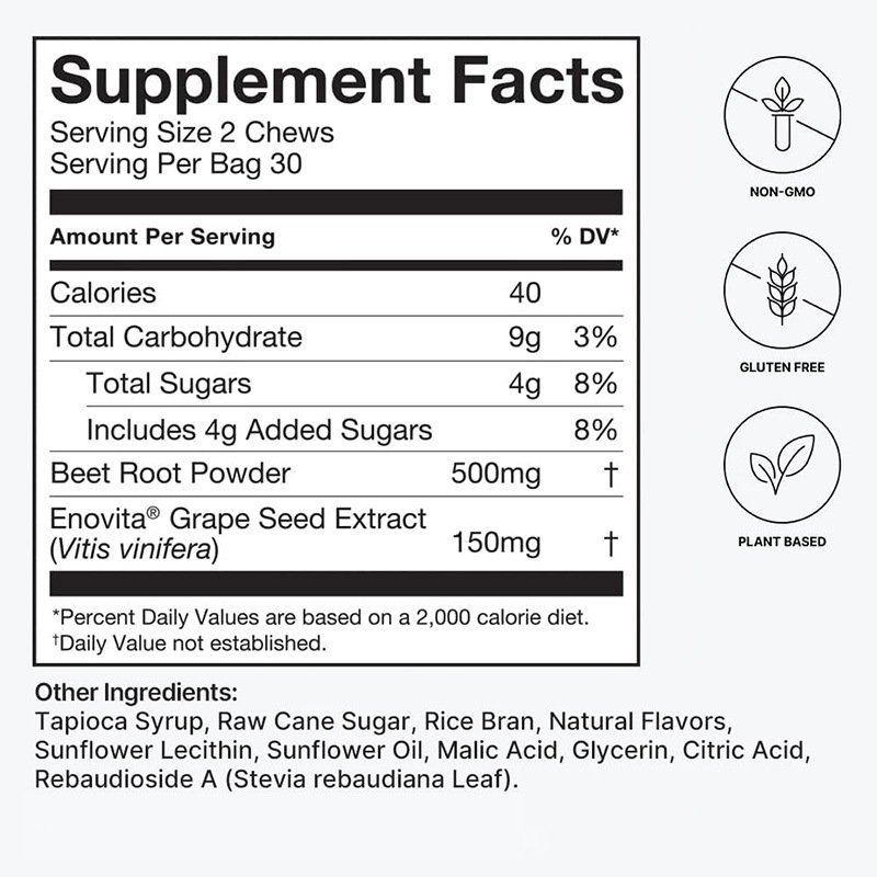 Super Beet Root Gummies With Grape Seed Extract & Beet Root Powder Chews Nitric Oxide Production and Blood Pressure Support