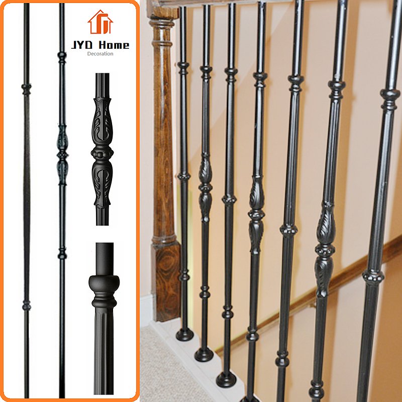 Indoor Decorative 5/8''*44'' Round Satin Black Powder Coated French Pickets Wrought Iron Staircase Baluster Metal Stair Spindles