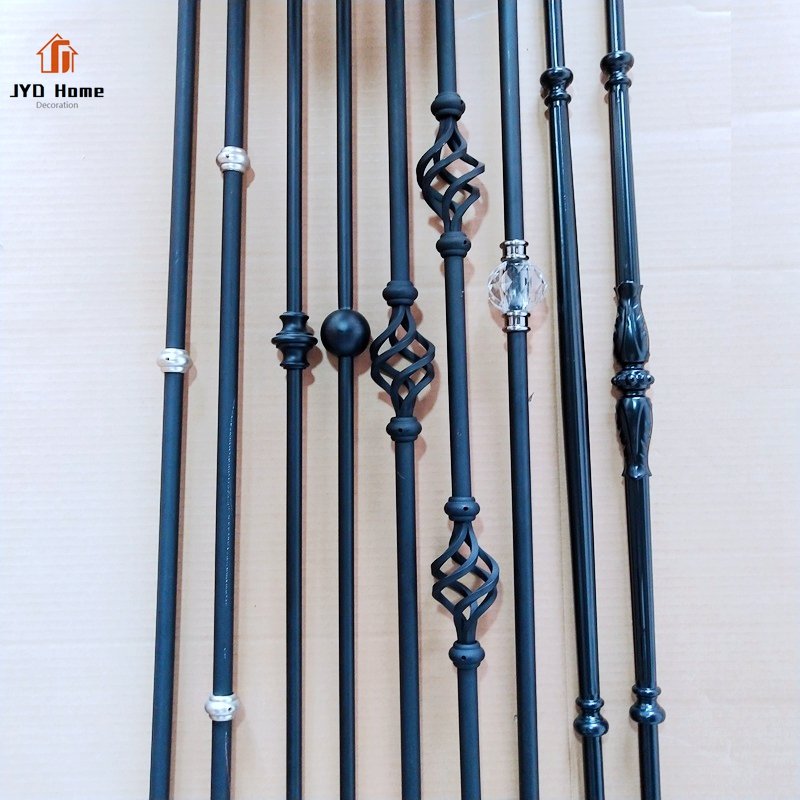 Indoor Decorative 5/8''*44'' Round Satin Black Powder Coated French Pickets Wrought Iron Staircase Baluster Metal Stair Spindles
