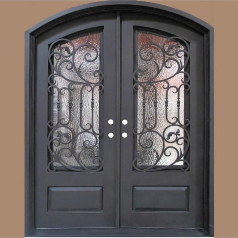 Luxury Arch double open galvanized wrought iron door high security entrance main designs doors