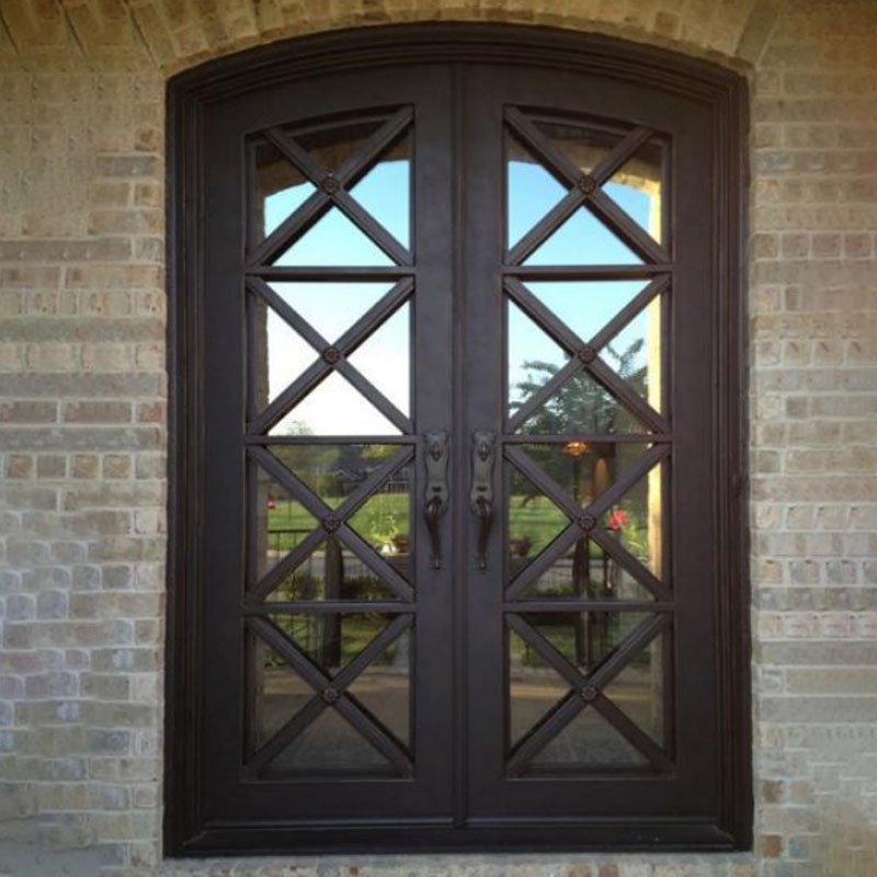 Luxury Arch double open galvanized wrought iron door high security entrance main designs doors