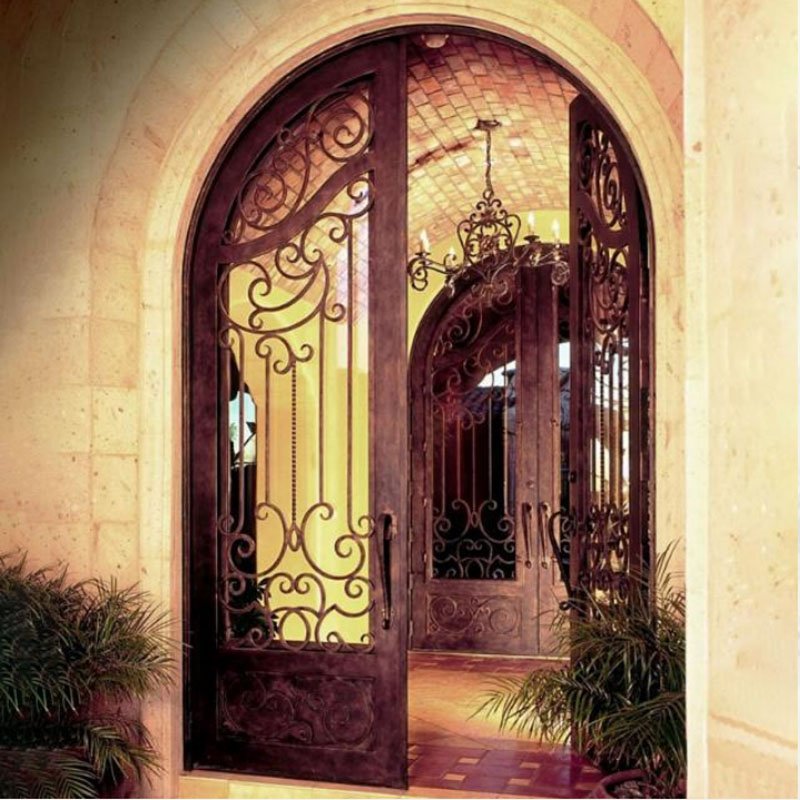Luxury Arch double open galvanized wrought iron door high security entrance main designs doors