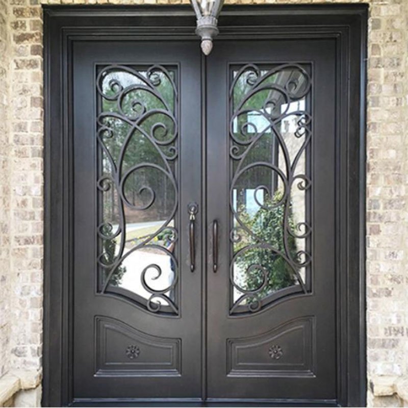 Luxury Arch double open galvanized wrought iron door high security entrance main designs doors