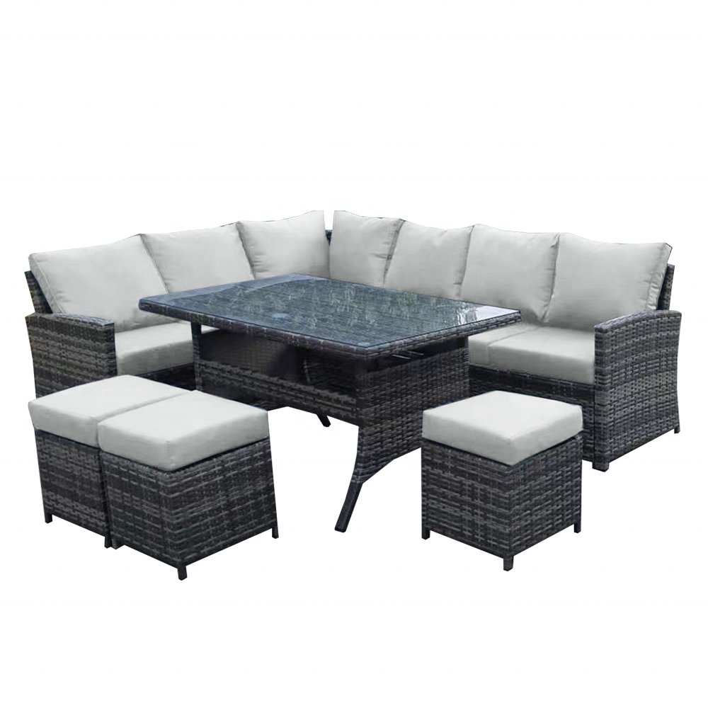 Outdoor rattan sofa set garden corner sofa with dining table