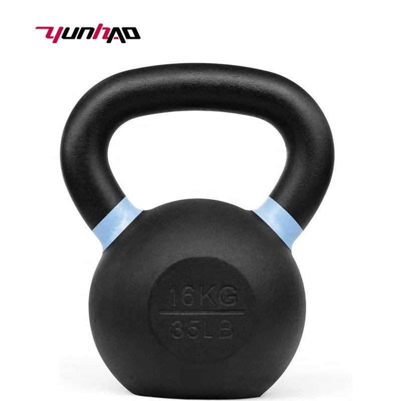 YunCheng Hot Selling Custom Logo Black Cast Iron Powder Coated Kettlebell 20 kg