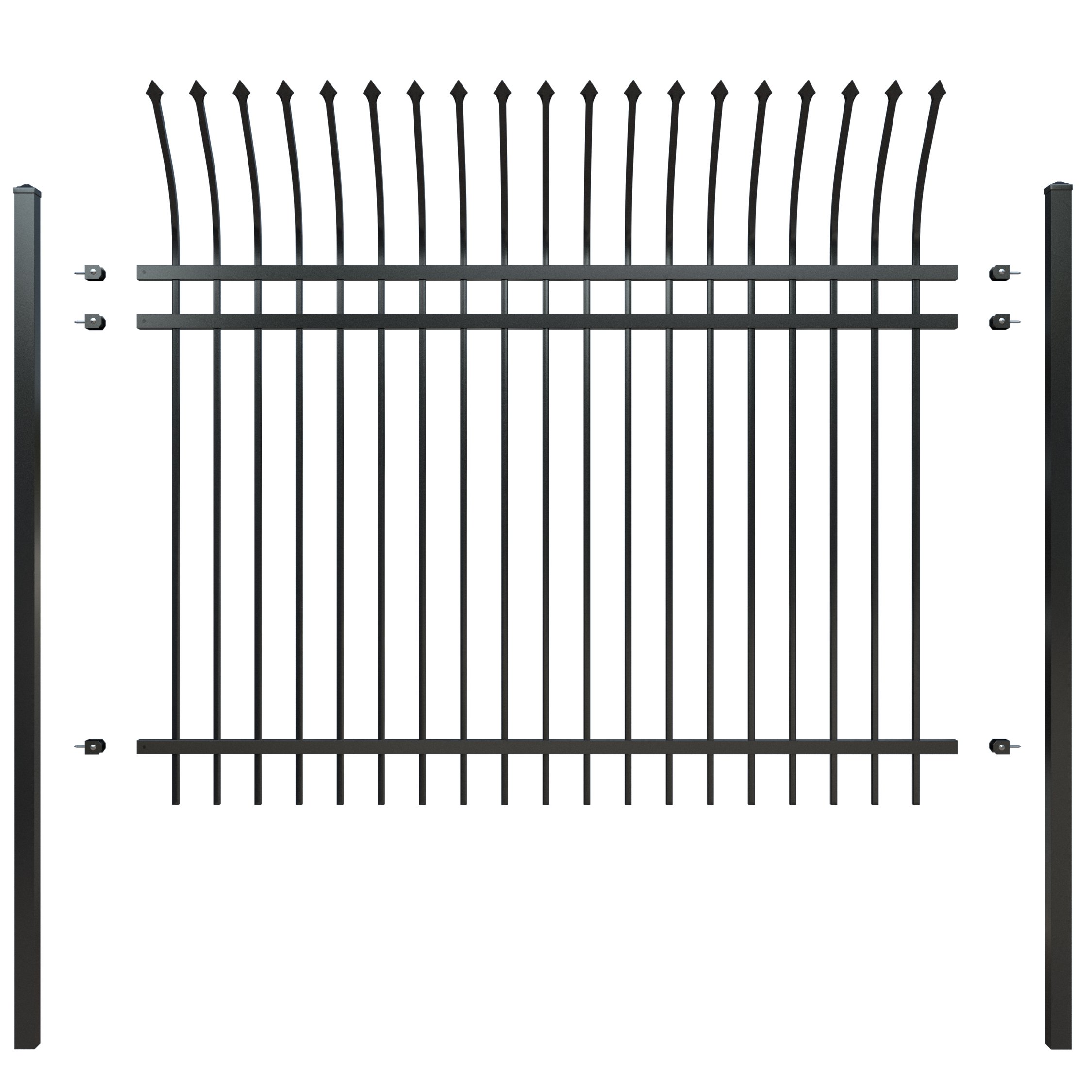 Easily assembled curved top metal fence powder coated arched design sloping top fence