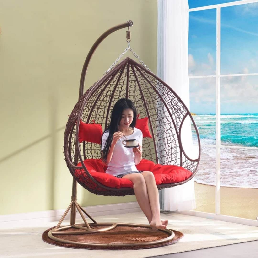 Patio furniture set garden metal frame hanging egg chair hammock double seat rattan wicker egg swing chair with cushion