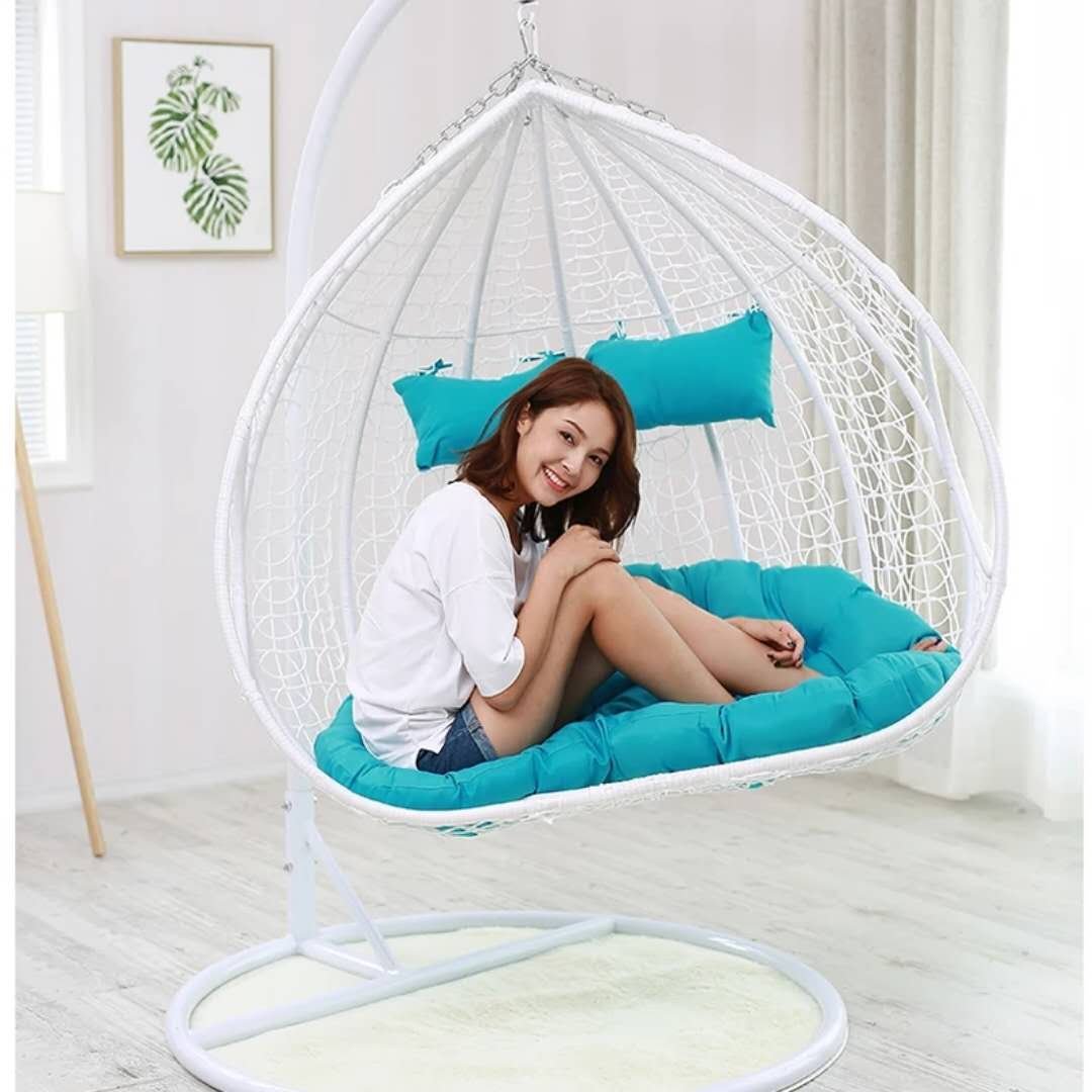 Patio furniture set garden metal frame hanging egg chair hammock double seat rattan wicker egg swing chair with cushion