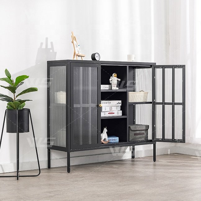 Metal Modern Living Room Sideboard Cabinet Home Furniture Dining Room Glass Doors Buffet Sideboard.
