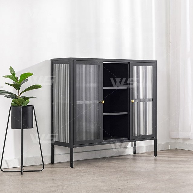 Metal Modern Living Room Sideboard Cabinet Home Furniture Dining Room Glass Doors Buffet Sideboard.