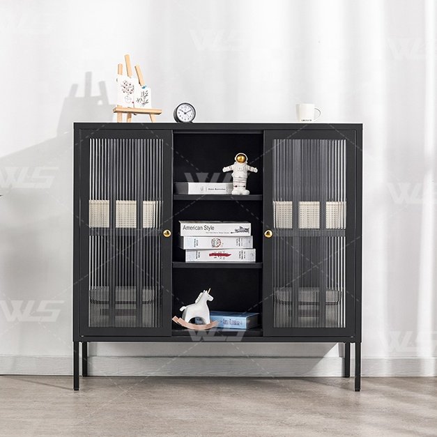 Metal Modern Living Room Sideboard Cabinet Home Furniture Dining Room Glass Doors Buffet Sideboard.