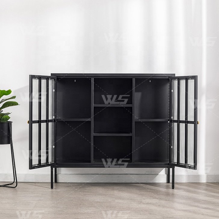 Metal Modern Living Room Sideboard Cabinet Home Furniture Dining Room Glass Doors Buffet Sideboard.