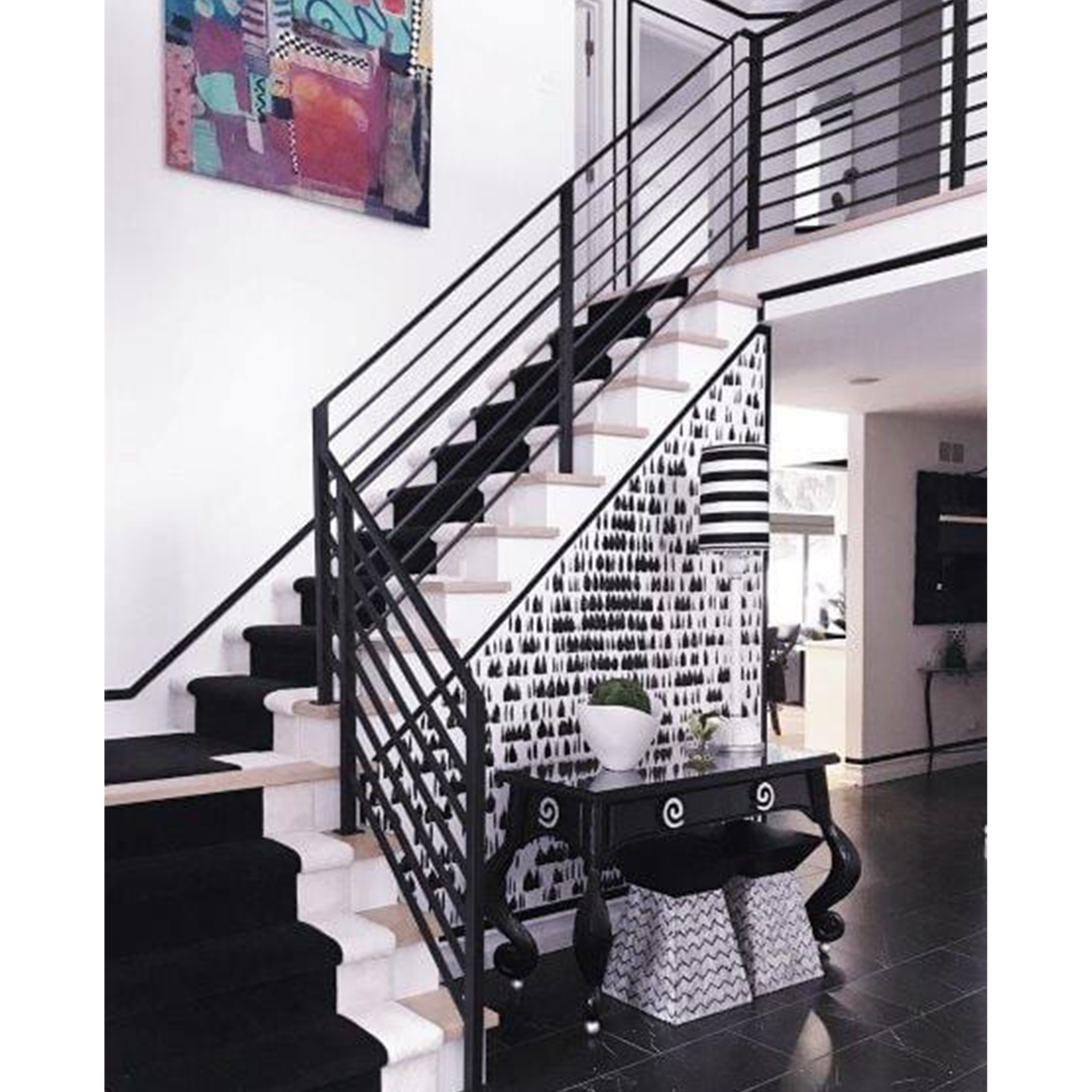 Wholesale Railing Cast Wrought Iron Balcony fence Indoors stairs black powder coated Rod Bar Railings