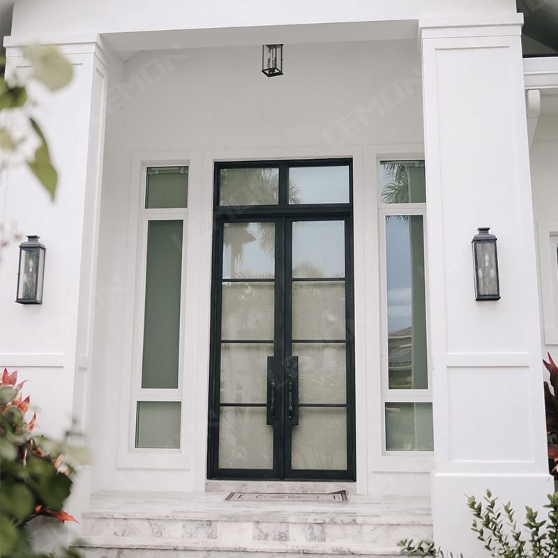 Hot sale villa exterior aluminum iron door waterproof hurricane impact front door glass french door
