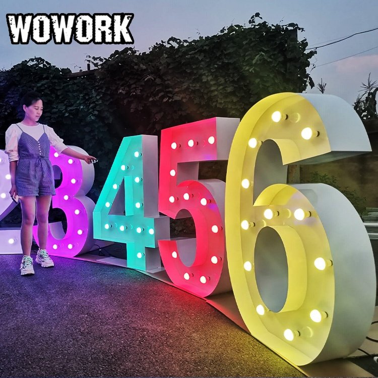 WOWORK 4ft Portable collapsed foldable marquee letter neon metal collapsible number lights for wedding birthday party decoration
