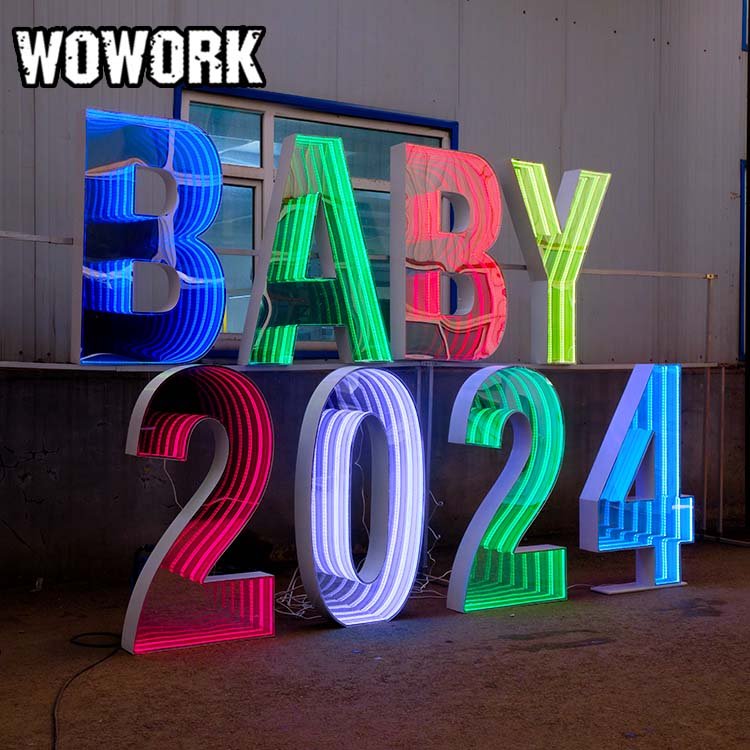 WOWORK 4ft Portable collapsed foldable marquee letter neon metal collapsible number lights for wedding birthday party decoration