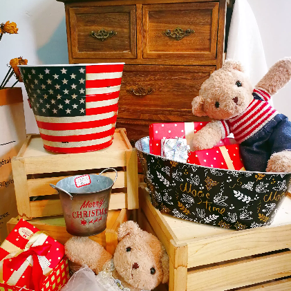 Vintage Galvanized Bucket God Bless America Independence day Metal Buckets Personalized Kids Merry Christmas Gift