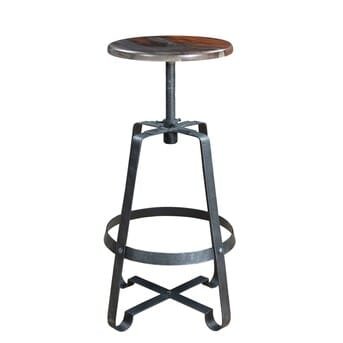 Premium Quality Adjustable Height Stool Tista Brown Color Wooden Top Finish and Black Powder Coat Metal Finish Base Bar Stool