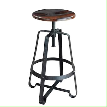 Premium Quality Adjustable Height Stool Tista Brown Color Wooden Top Finish and Black Powder Coat Metal Finish Base Bar Stool