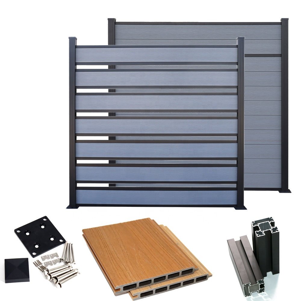 European-Style Post No Dig Horizontal Slat WPC Fence Panels Aluminum Plastic Garden Fence Iron Eco-Friendly Security Pool