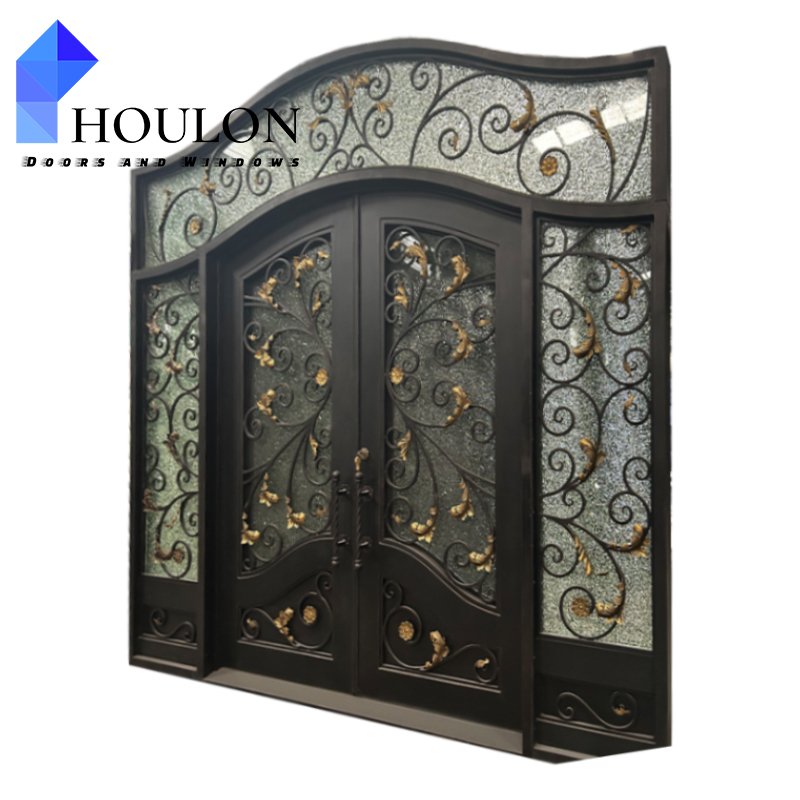 Manufacturer Price High Quality European Design Luxury Metal Frame Double Wrought Iron House Door