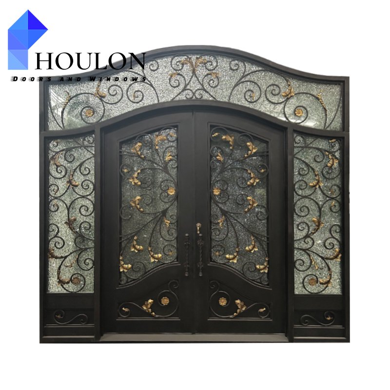 Manufacturer Price High Quality European Design Luxury Metal Frame Double Wrought Iron House Door