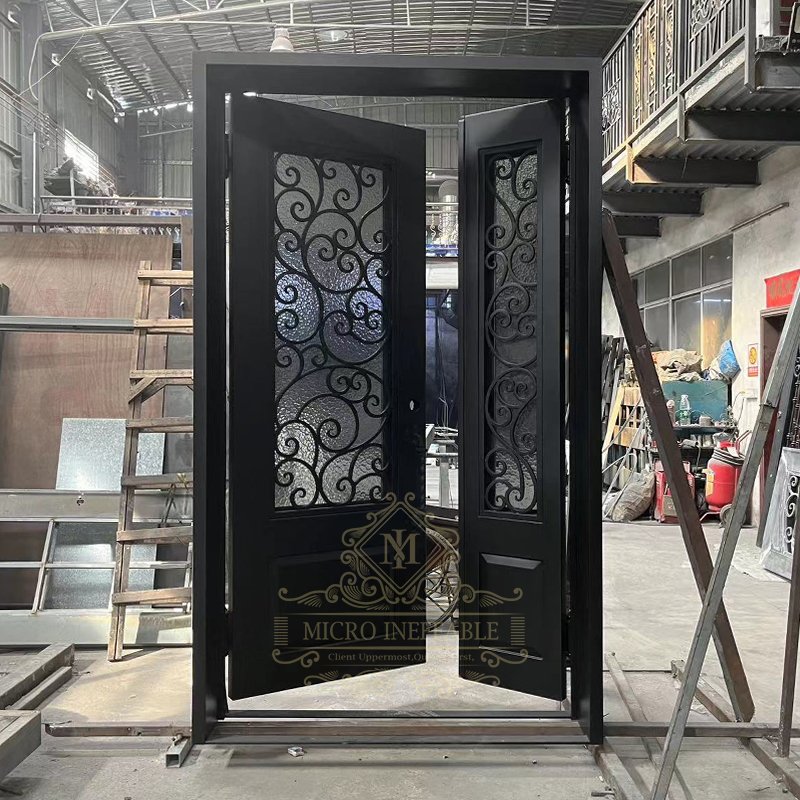 Factory Price Classical Design Customized One And Half Iron Door Wrought Iron Front Entry Doors