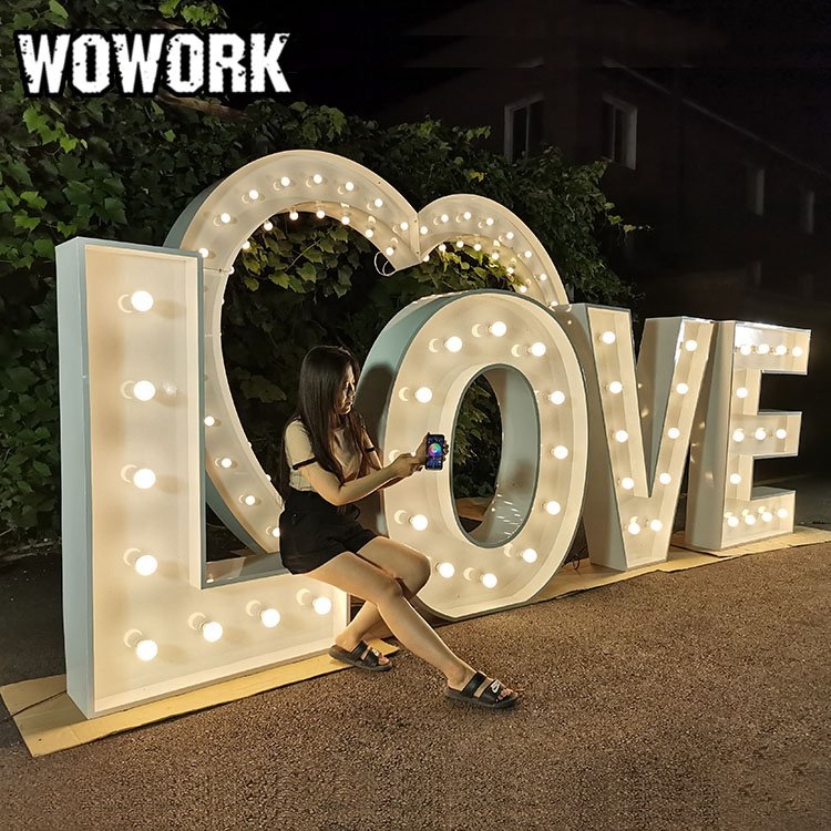 2024 WOWORK customized led wedding married decoration led light neon marquee letters photo booth prop stand for wedding