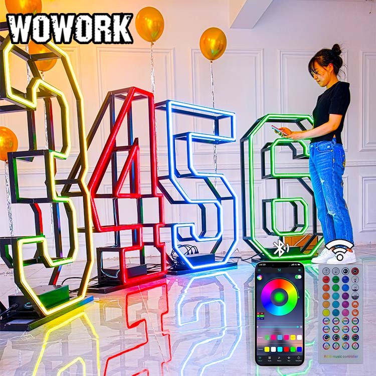 2024 WOWORK customized led wedding married decoration led light neon marquee letters photo booth prop stand for wedding