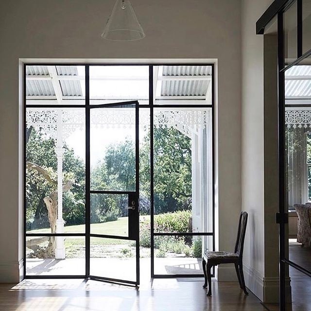 Customized Modern Villa Exterior French Grill Iron Door Thermal Break Double Steel Glass Door