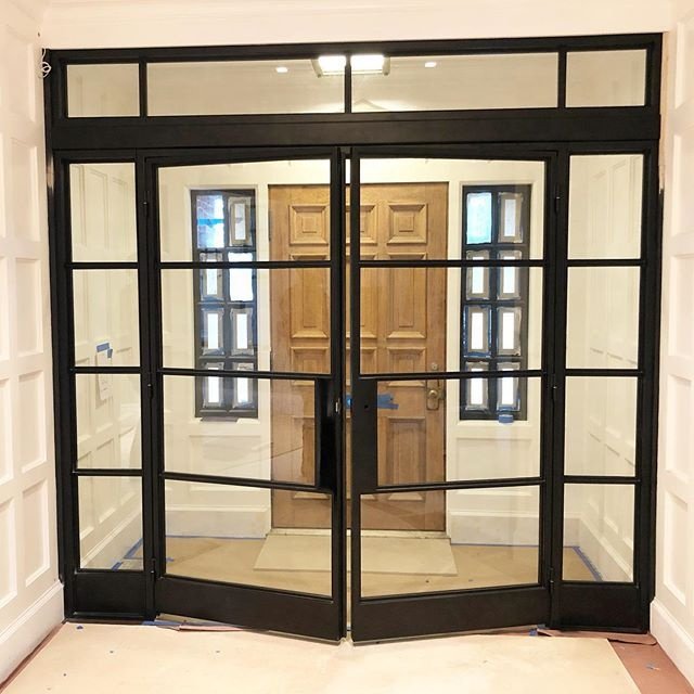 Customized Modern Villa Exterior French Grill Iron Door Thermal Break Double Steel Glass Door