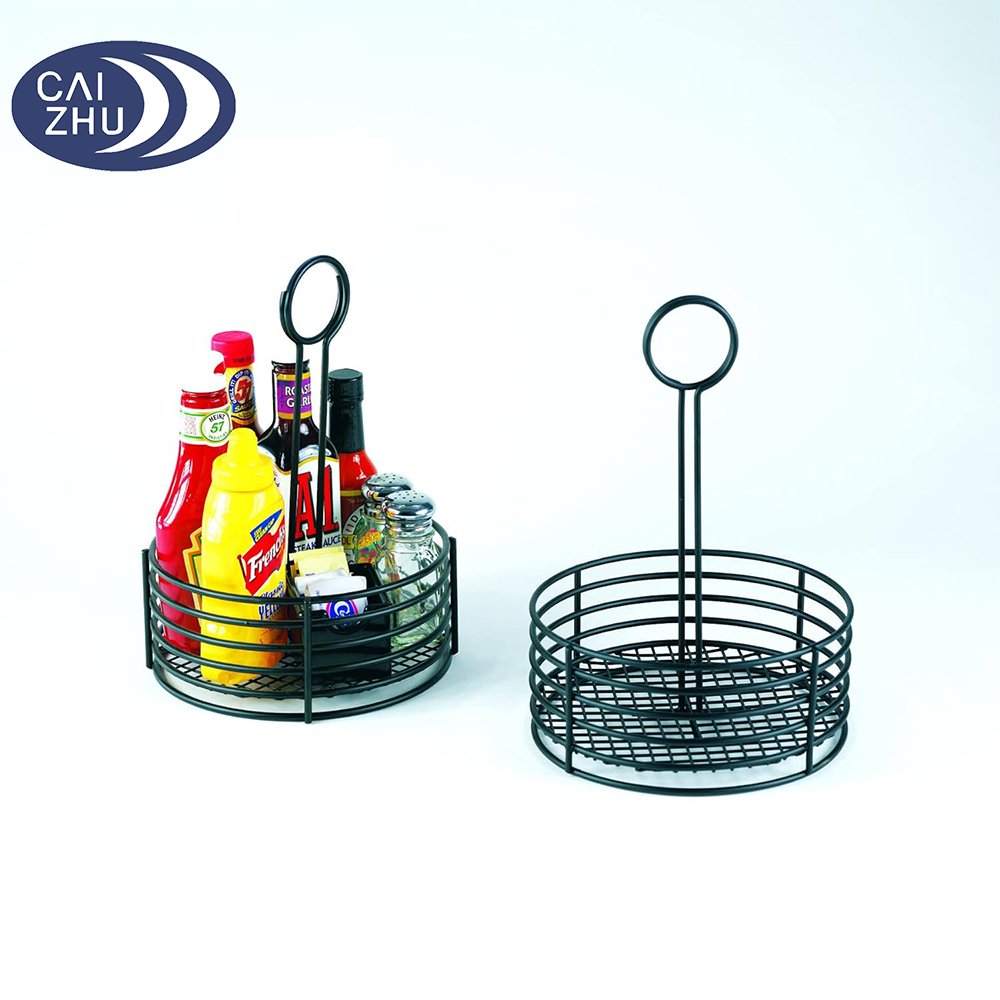 Wholesale Black Powder-Coated Metal - 7 1/2"Dia x 9 1/2"H Condiment Caddy Organizer Holder Spice Storage Racks