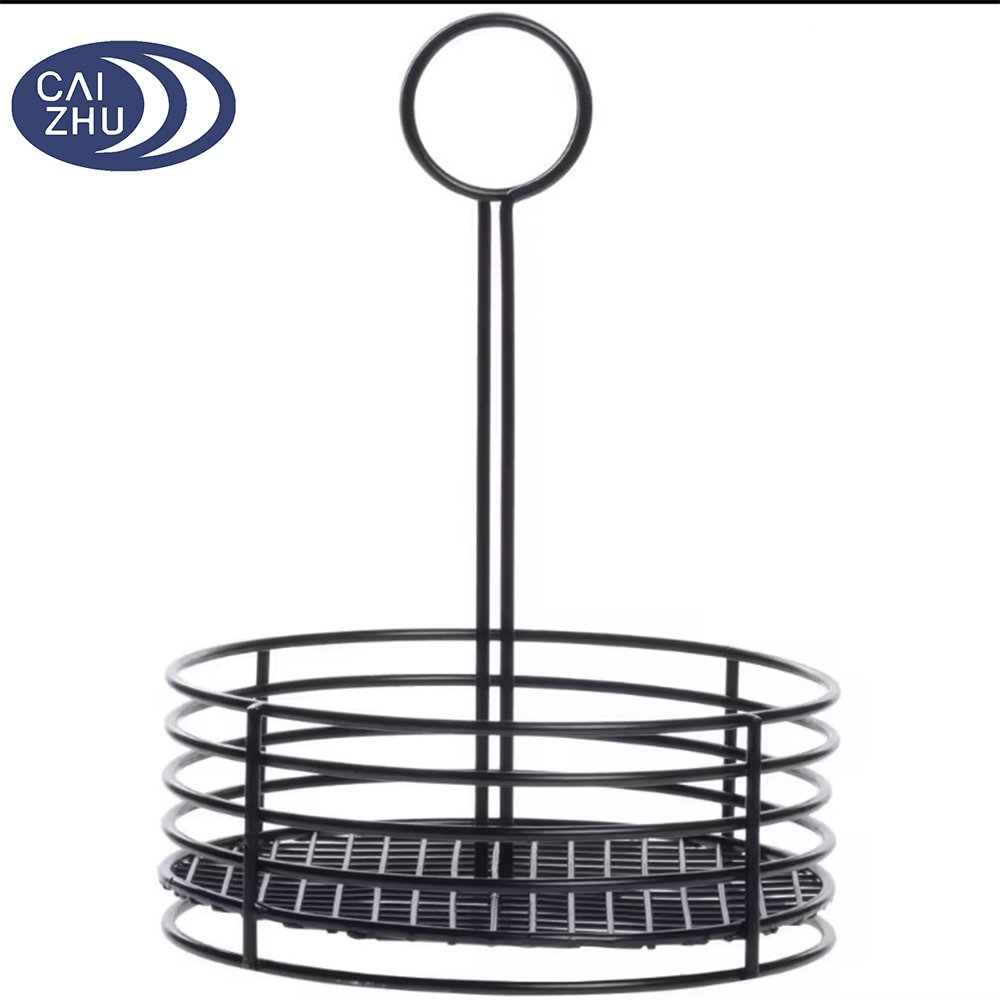 Wholesale Black Powder-Coated Metal - 7 1/2"Dia x 9 1/2"H Condiment Caddy Organizer Holder Spice Storage Racks